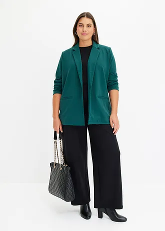 Blazer van jersey-crêpe, Kleur: diepgroen