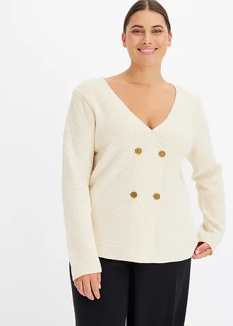 Gebreide blazer, Kleur: ecru