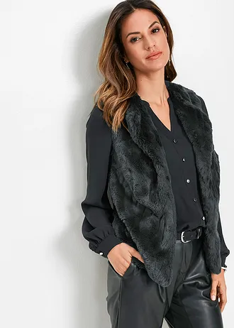 Gilet van imitatiebont, Kleur: zwart