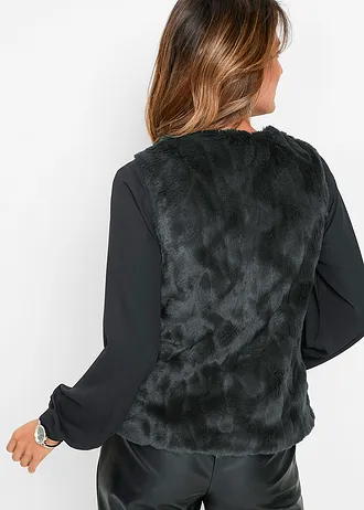 Gilet van imitatiebont, Kleur: zwart