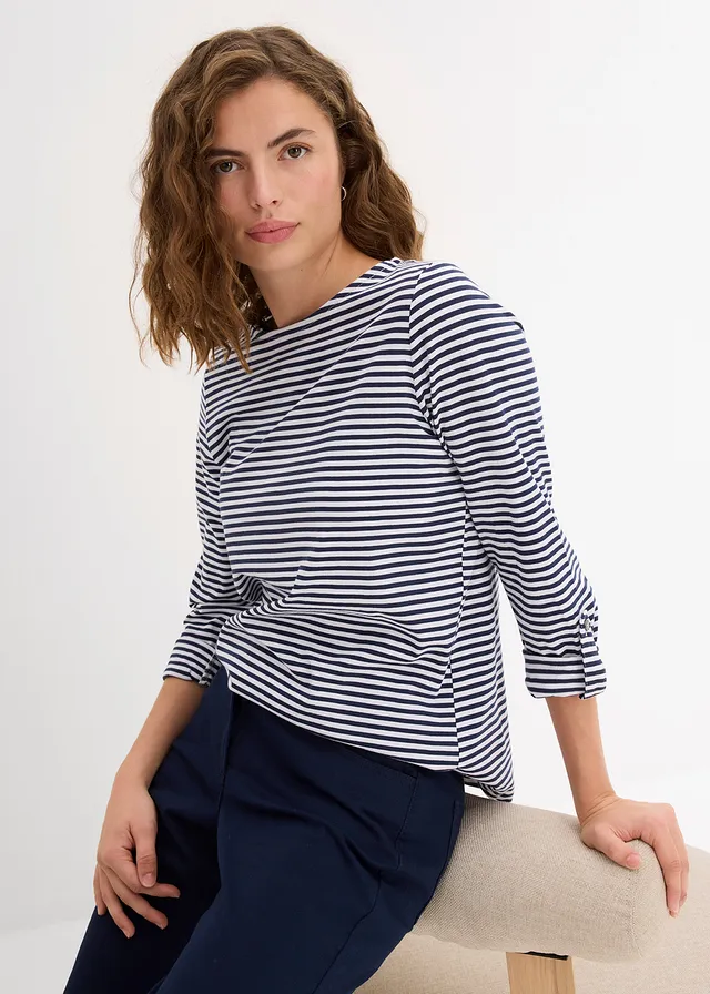 T-shirt manches longues 100% coton • bleu foncé-blanc rayé • product-page.page-title-suffix