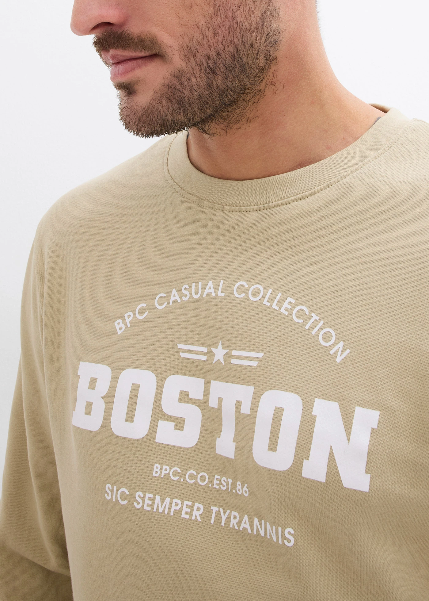 Mikina z čisté organické bavlny (2 ks v balení) • kouřově modrá + kouřová khaki s potiskem • bonprix obchod