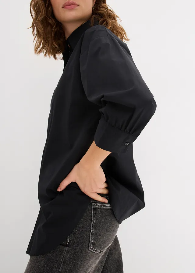 Oversized blouse van katoen met 3/4 mouwen • zwart • product-page.page-title-suffix