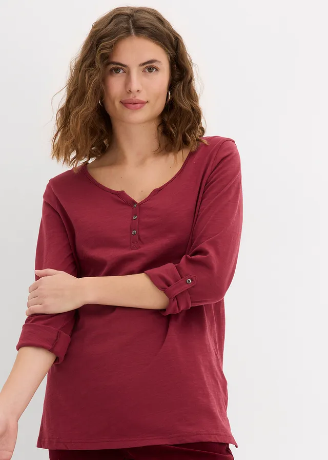 T-shirt manches longues à col boutonné, 100% coton • bordeaux • product-page.page-title-suffix