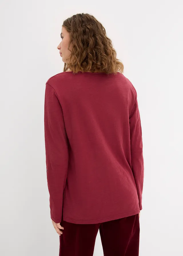 T-shirt manches longues à col boutonné, 100% coton • bordeaux • product-page.page-title-suffix
