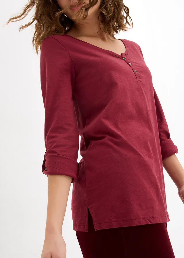 T-shirt manches longues à col boutonné, 100% coton • bordeaux • product-page.page-title-suffix