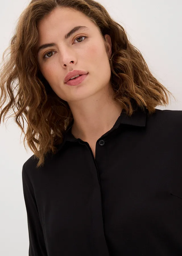 Lange blouse met splitten van soepel vallende viscose • zwart • product-page.page-title-suffix