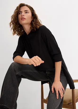 Dlouhá halenka s rozparkem • černá • bonprix obchod