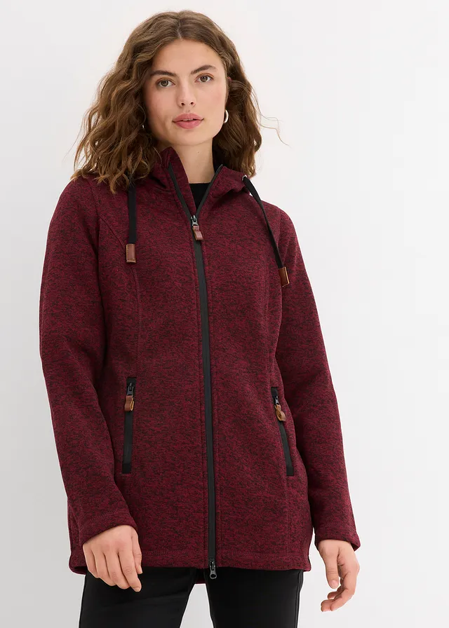 Veste en maille polaire à capuche • bordeaux chiné • Boutique bonprix