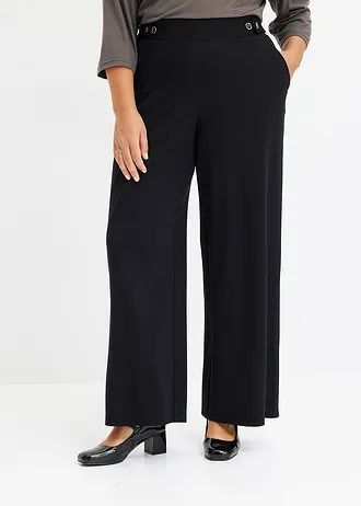 Jersey broek met decoratieve tailleband, Kleur: zwart