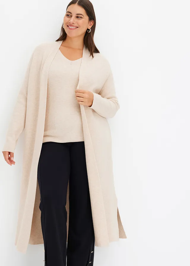 Gilet long en maille, Couleur: beige chiné