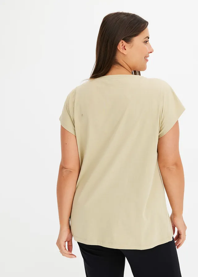 Shirt van biologisch katoen, Kleur: rookkaki/ijskoffie met print