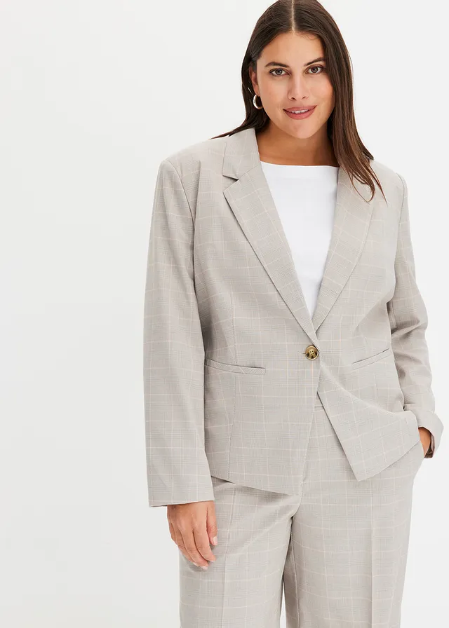Glencheck blazer, Kleur: lichtgrijs-lichtroze geruit
