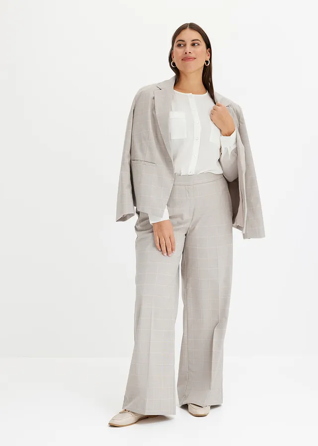 Pantalon large à carreaux écossais, Couleur: gris clair/rose clair carreaux