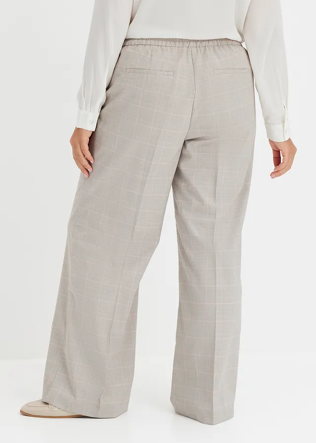 Pantalon large à carreaux écossais, Couleur: gris clair/rose clair carreaux