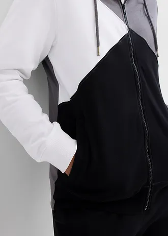 Bluza rozpinana z kapturem z bawełny organicznej • dymny szary - biały - czarny z nadrukiem • sklep bonprix