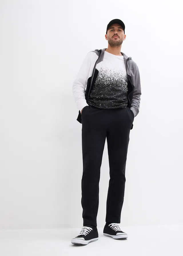 Sweatvest met capuchon van puur biologisch katoen, Kleur: rookgrijs-wit-zwart met print