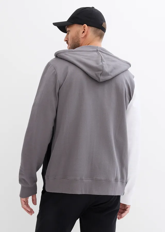 Sweatvest met capuchon van puur biologisch katoen, Kleur: rookgrijs-wit-zwart met print