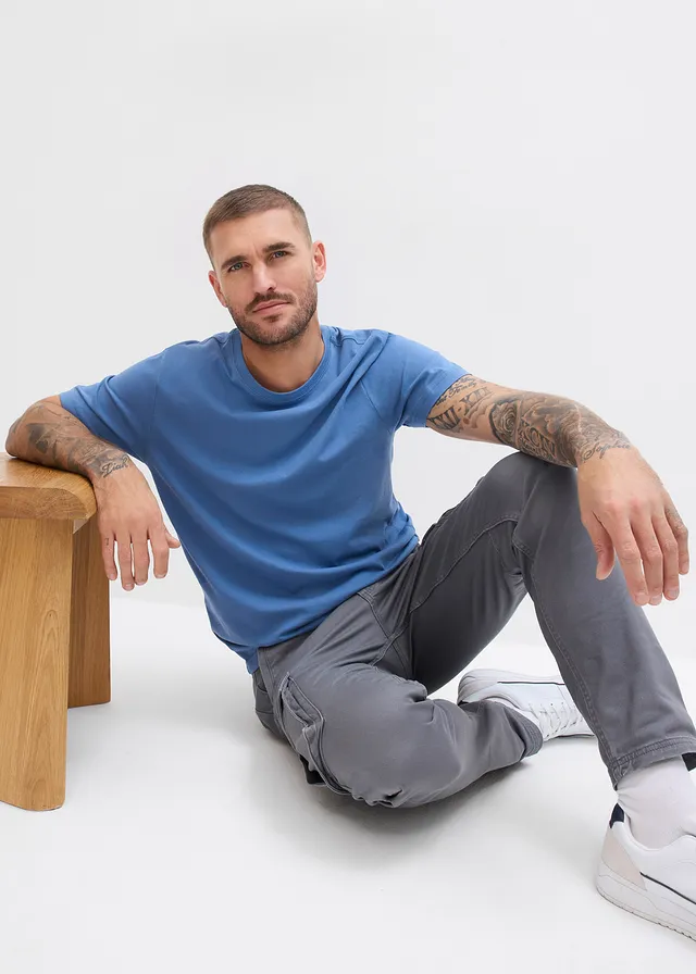 Tricou (set/3 buc.) • albastru jeans+bleumarin+albastru perlat • magazin bonprix
