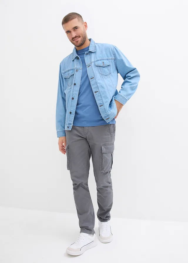 Lot de 3 T-shirts, Couleur: bleu jean + bleu foncé + bleu nacré