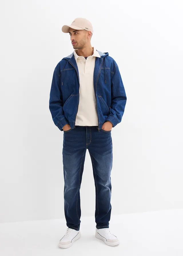 Denim bomber van puur katoen donkerblauw denim