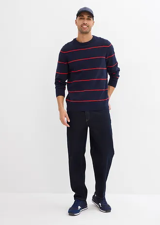 Cienki sweter, regular fit • granatowo-czerwony w paski • sklep bonprix