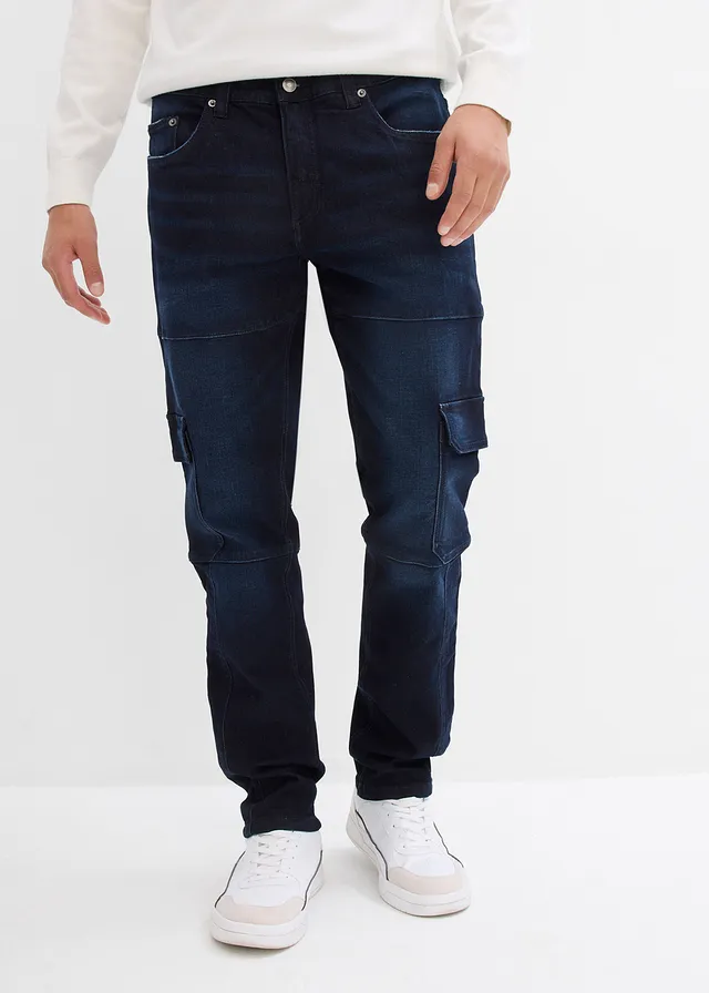 Slim fit cargo stretch jeans, straight • donkerblauw denim • product-page.page-title-suffix