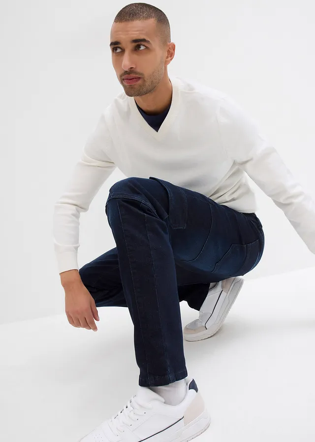 Slim fit cargo stretch jeans, straight • donkerblauw denim • product-page.page-title-suffix