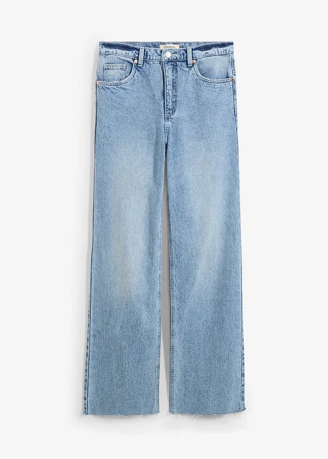 Wide leg jeans, high waist, full length, Kleur: ijsblauw denim used