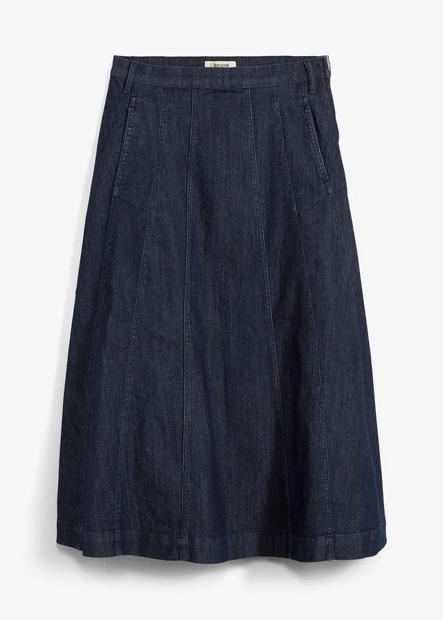 Fustă de blugi cu lungime midi • albastru profund denim neprespălat • magazin bonprix