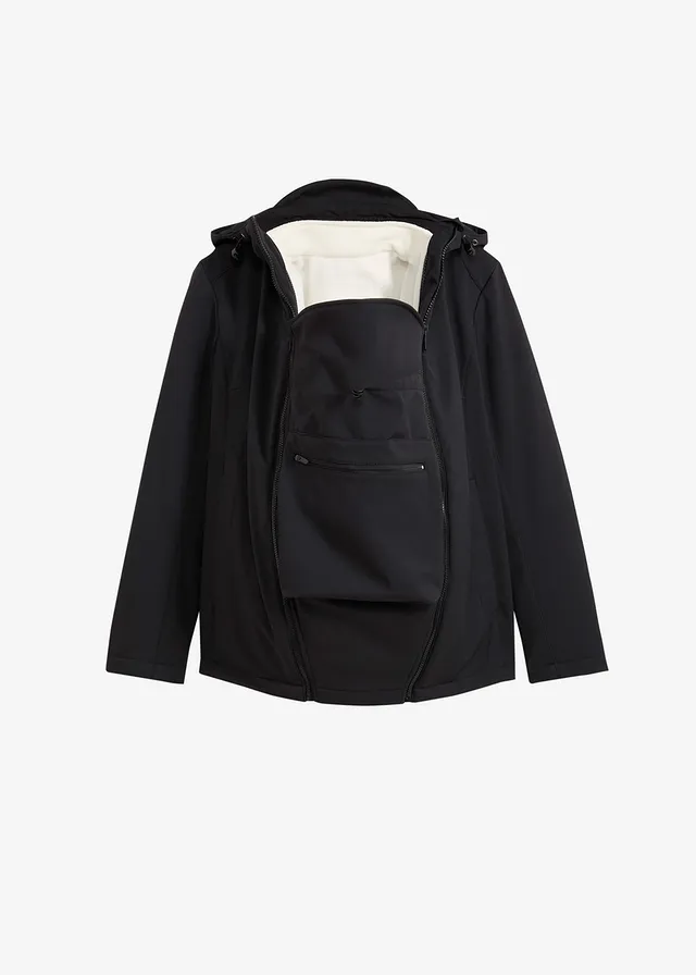 6-in-1 zwangerschapsjas/draagjas met afneembare fleecejas, Kleur: zwart/wolwit