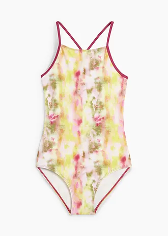 Meisjes badpak, Kleur: limoengroen-beige-donkermosgroen-violet-roze