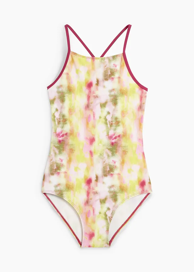 Meisjes badpak • limoengroen-beige-donkermosgroen-violet-roze • bonprix online shop