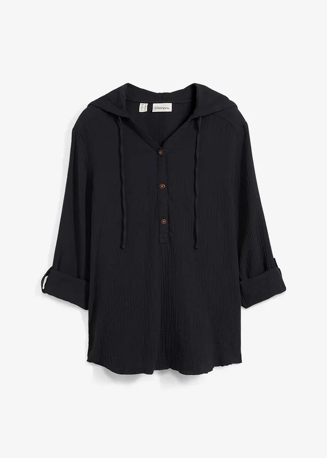 Mousseline blouse van katoen • zwart • bonprix online shop