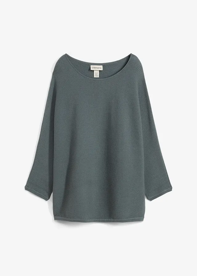 Pulover ripsat oversize, din mixt cu viscoză
