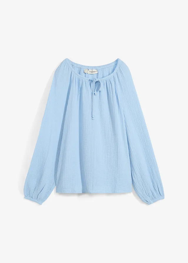 Blouse ample en gaze de coton, Couleur: bleu clair