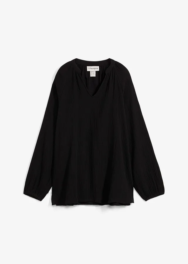 Lange tuniek van mousseline, Kleur: zwart