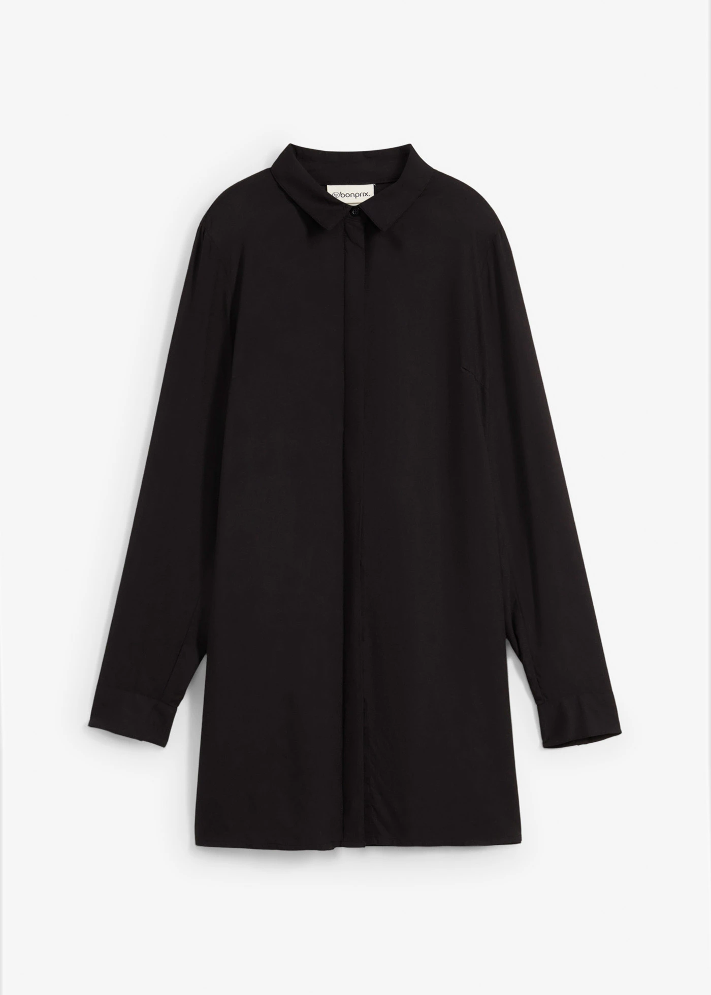 Hosszú blúz hasítékkal, kellemesen puha viszkózból • fekete • bonprix áruház