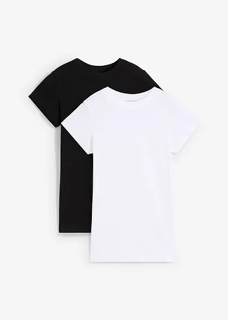 Geribd shirt met korte mouwen (set van 2) • wit/zwart • bonprix online shop