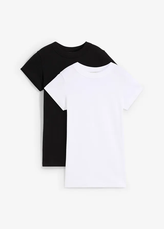 Geribd shirt met korte mouwen (set van 2) • wit/zwart • bonprix online shop