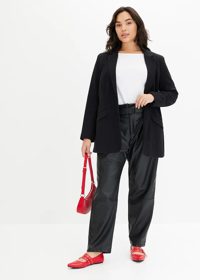 Lange blazer van katoen-jersey, Kleur: zwart