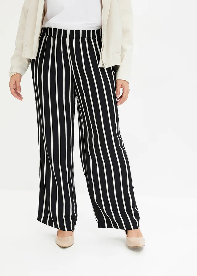 Gedessineerde Marlene Dietrich broek, Kleur: zwart/wit gestreept