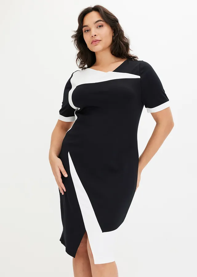 Robe fourreau, Couleur: noir / blanc