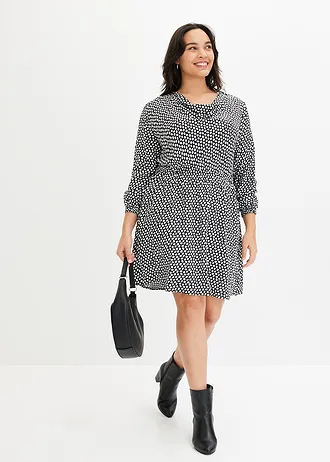 Mini jurk van gestructureerde crêpe, Kleur: gestipt zwart/wit