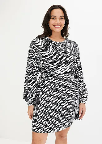 Mini jurk van gestructureerde crêpe, Kleur: gestipt zwart/wit