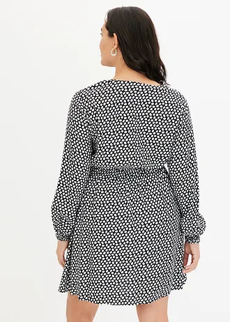 Mini jurk van gestructureerde crêpe, Kleur: gestipt zwart/wit