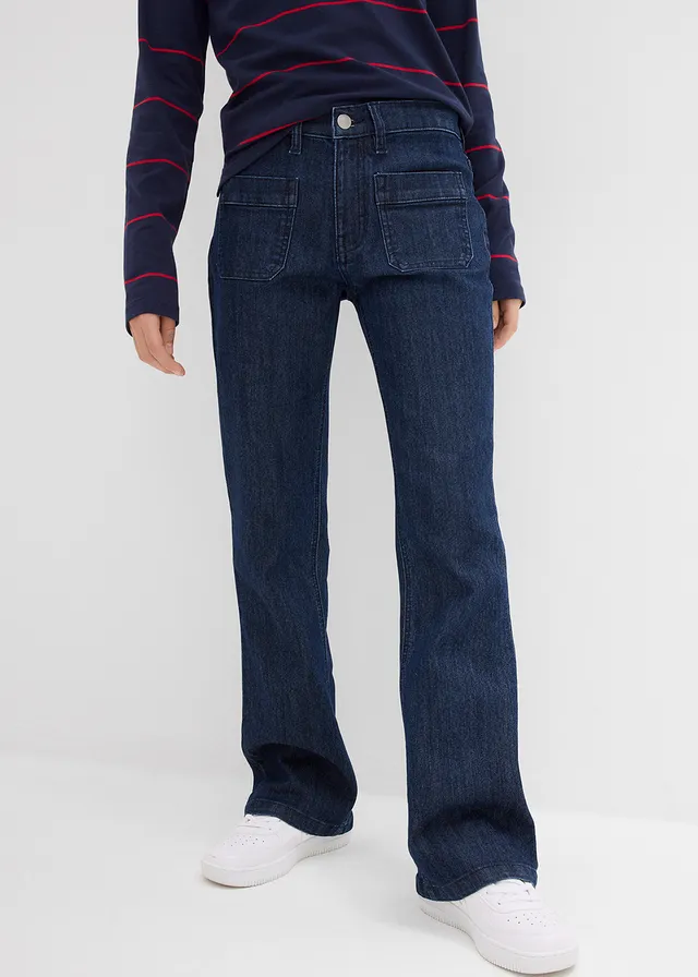 Jean bootcut confortable, Couleur: bleu nuit denim