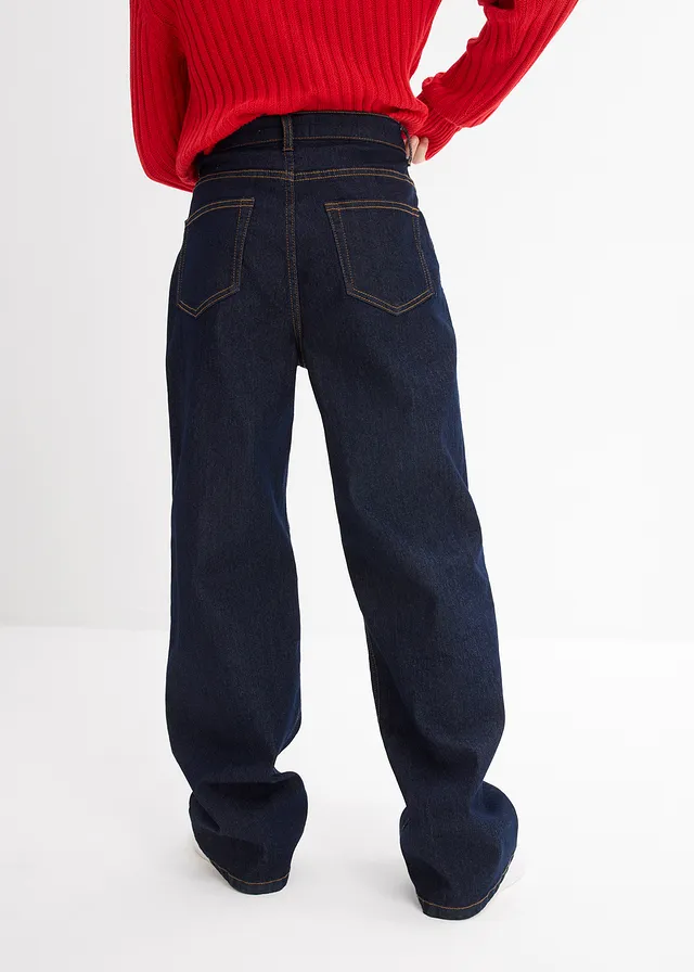 Wide leg jeans mid waist, Kleur: nachtblauw denim