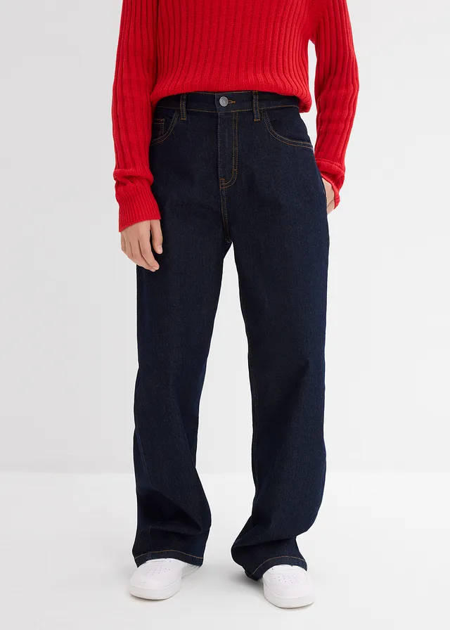Wide leg jeans mid waist, Kleur: nachtblauw denim