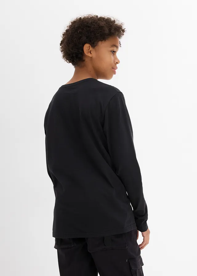 T-shirt manches longues 100% coton, Couleur: noir